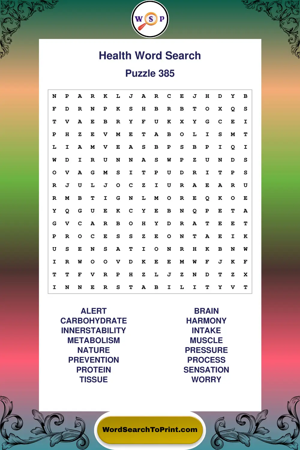 Health Word Search Puzzle 385