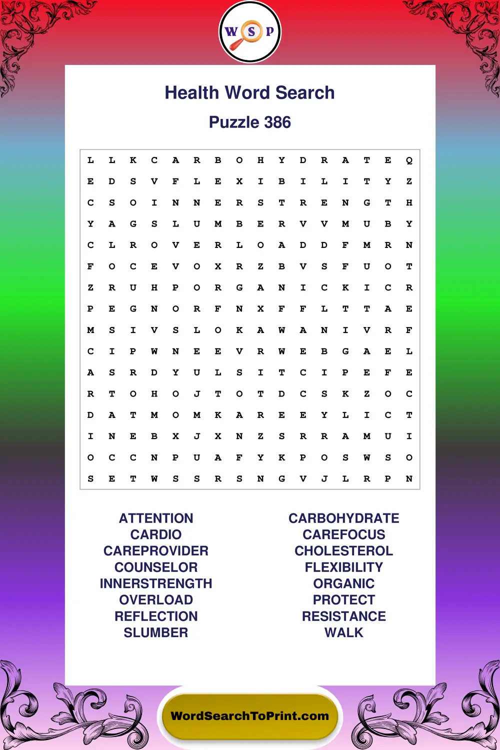 Health Word Search Puzzle 386