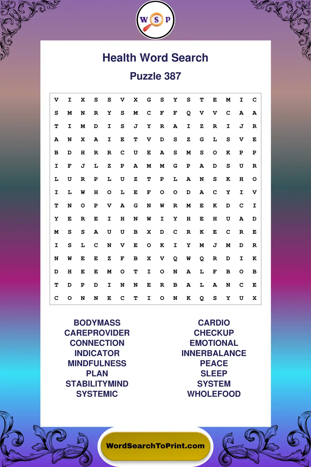 Health Word Search Puzzle 387