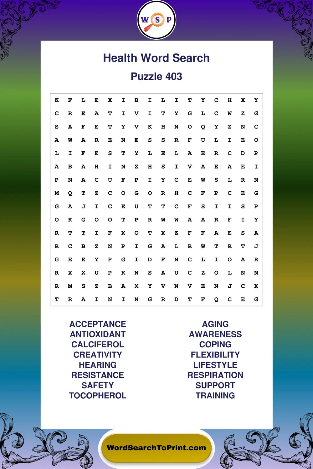 Health Word Search Puzzle 403