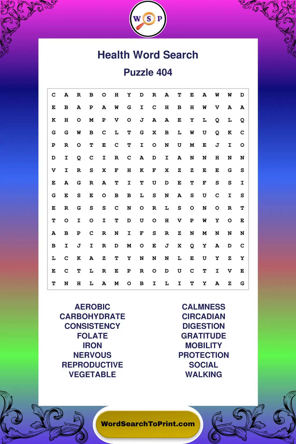 Health Word Search Puzzle 404