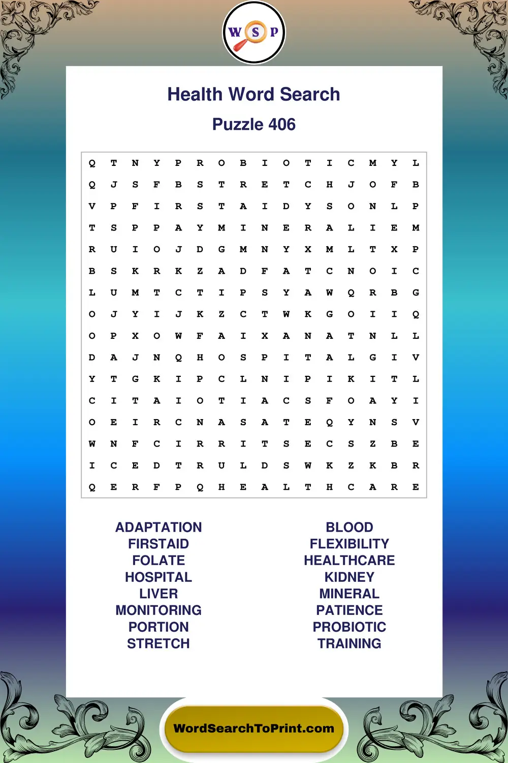 Health Word Search Puzzle 406