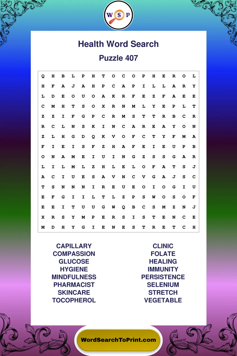 Health Word Search Puzzle 407