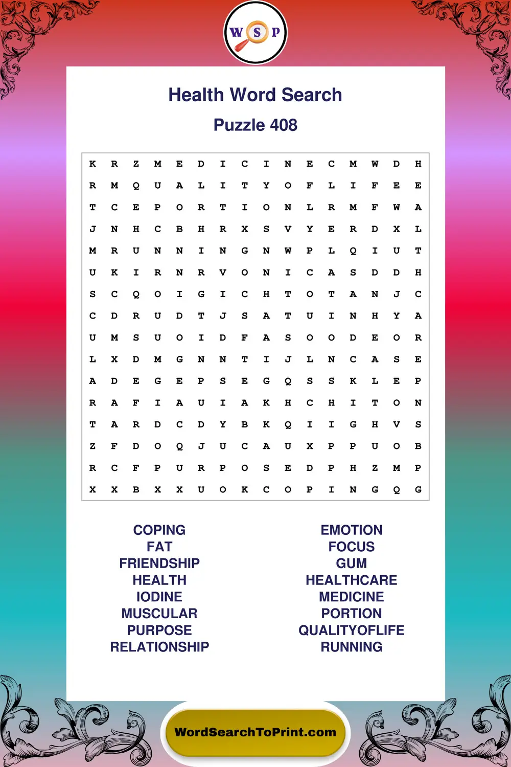 Health Word Search Puzzle 408