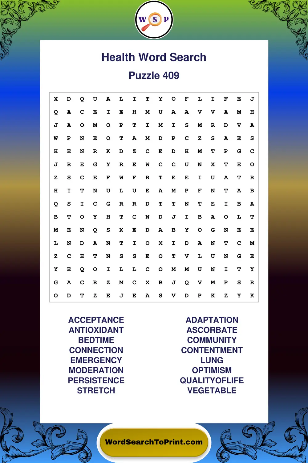 Health Word Search Puzzle 409