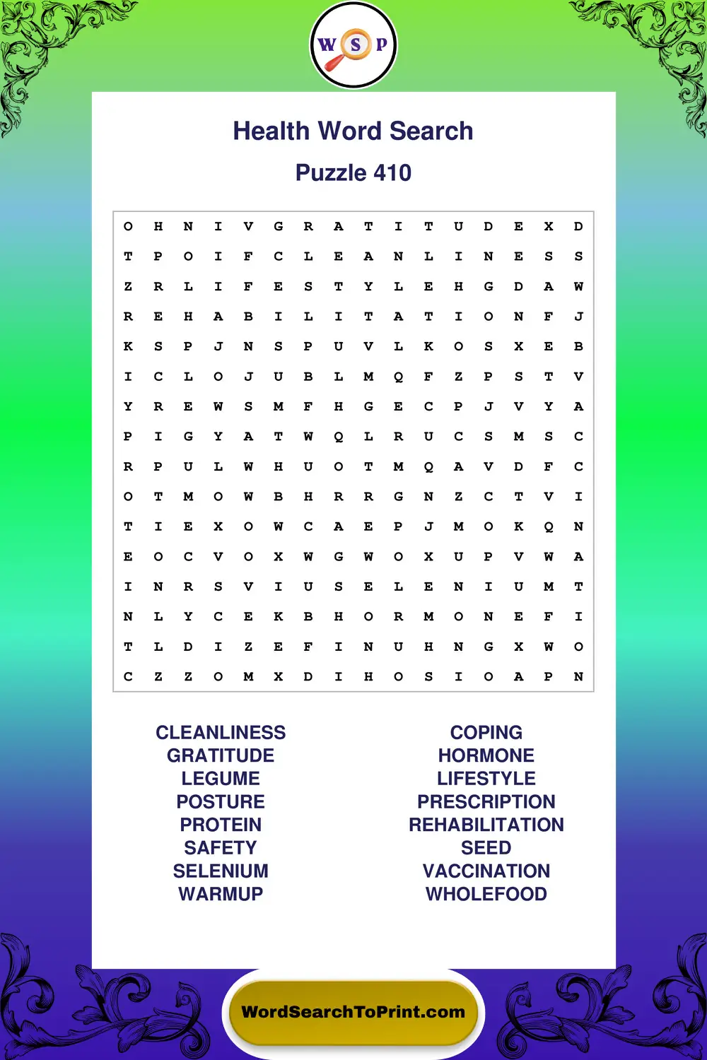 Health Word Search Puzzle 410