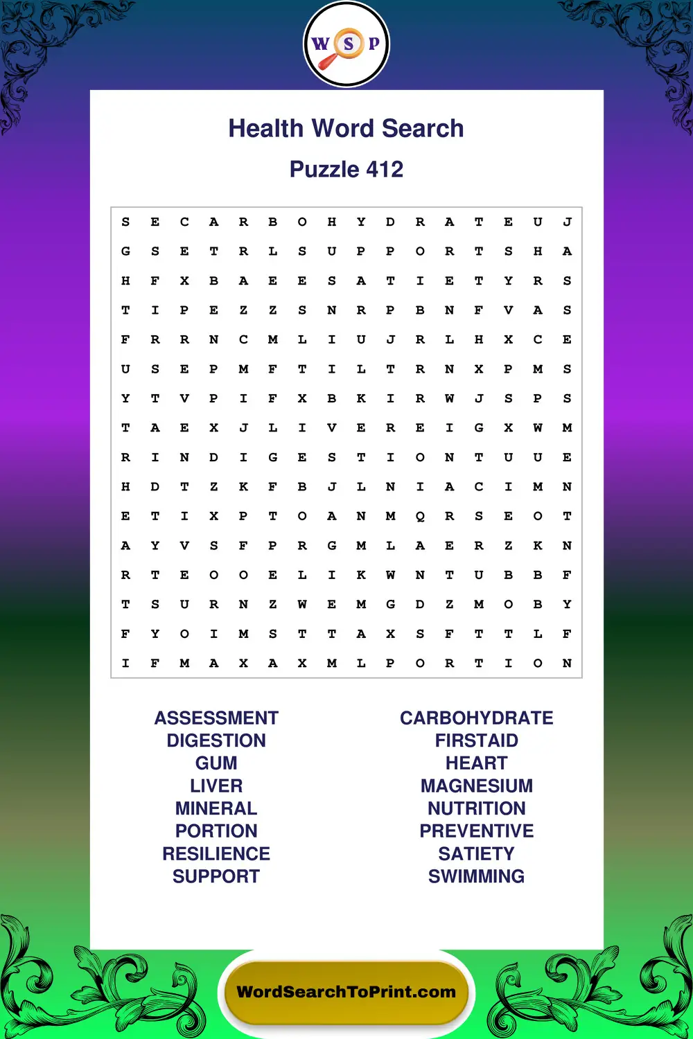 Health Word Search Puzzle 412