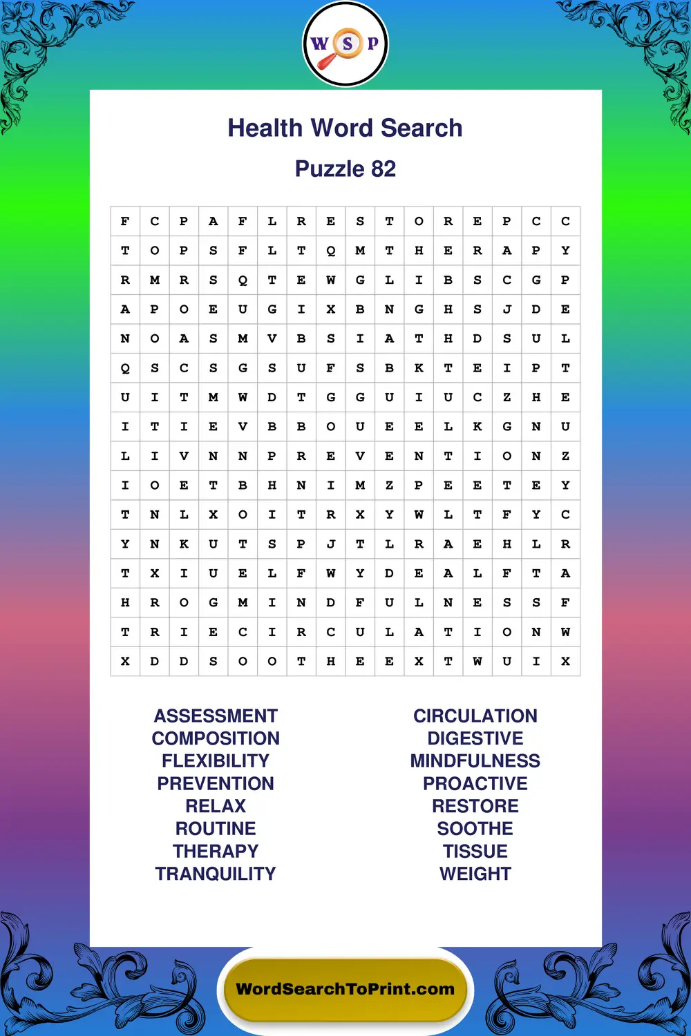 Health Word Search Puzzle 82
