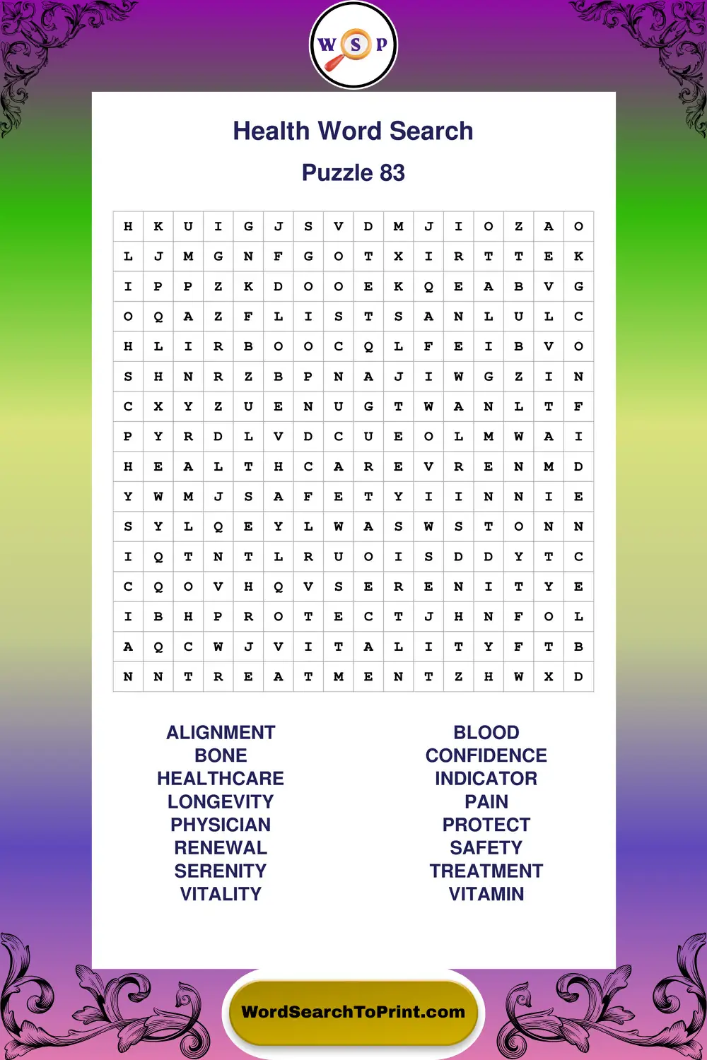 Health Word Search Puzzle 83