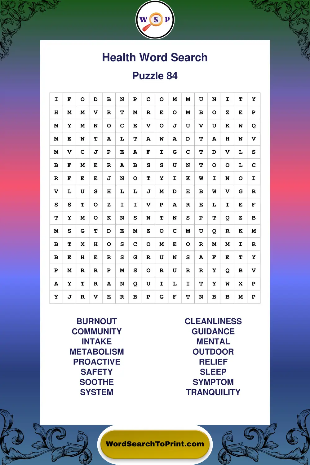 Health Word Search Puzzle 84