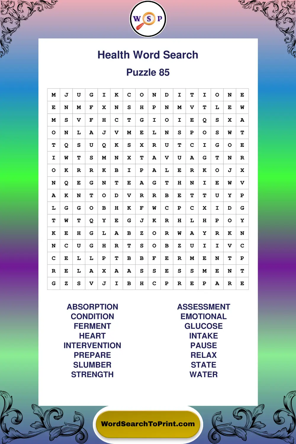 Health Word Search Puzzle 85