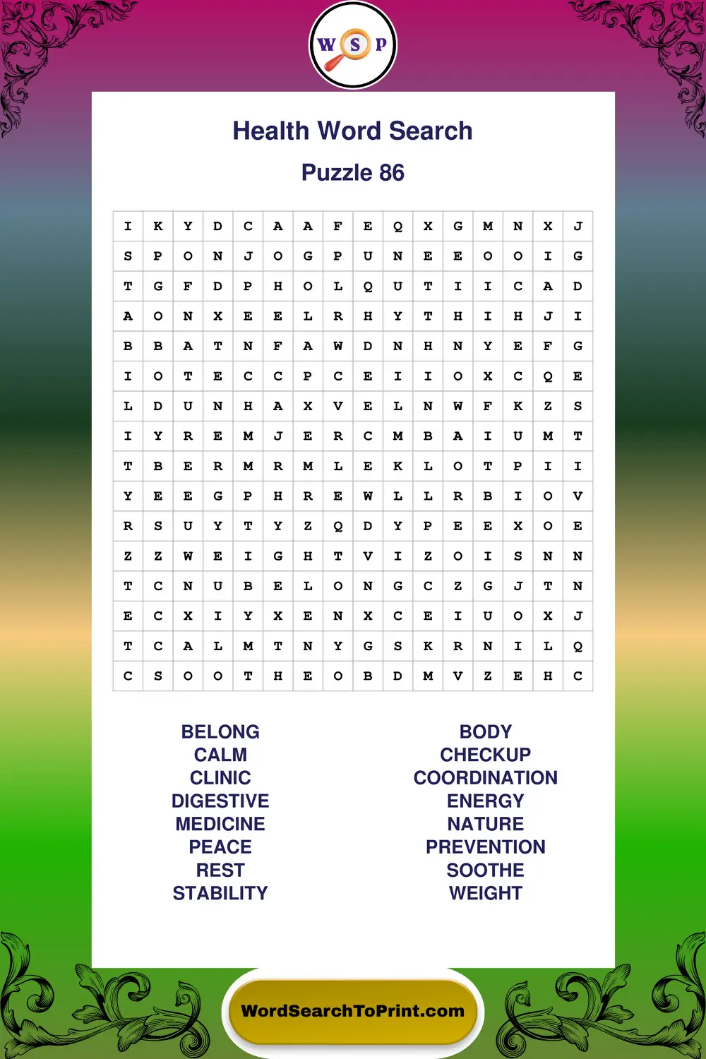 Health Word Search Puzzle 86