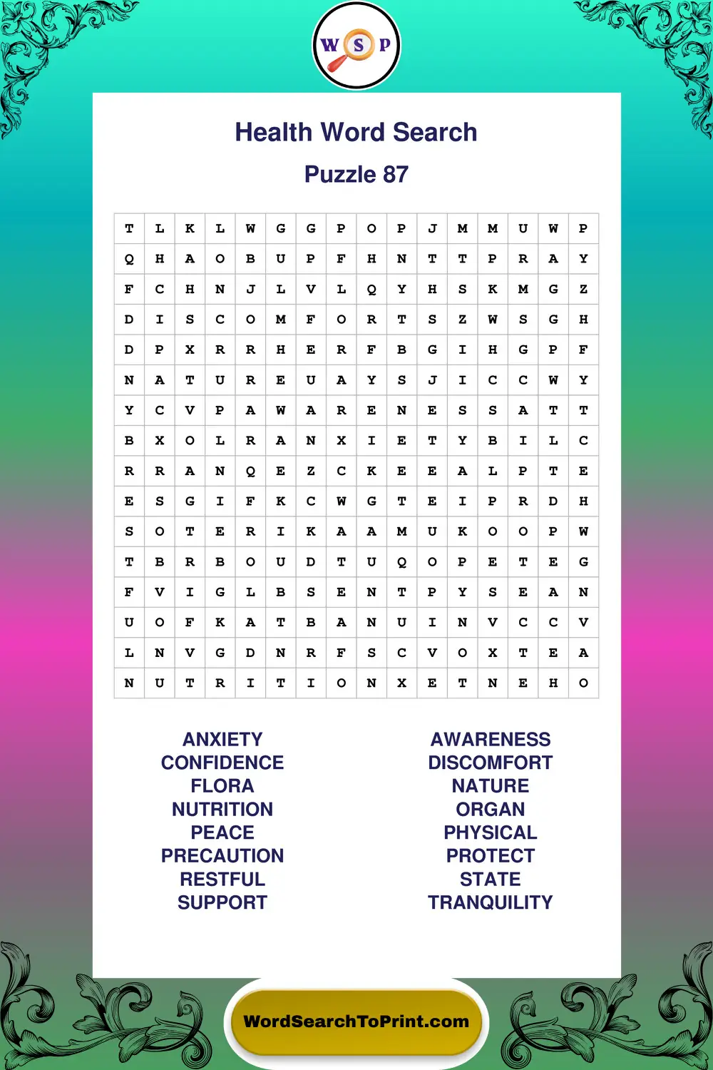Health Word Search Puzzle 87