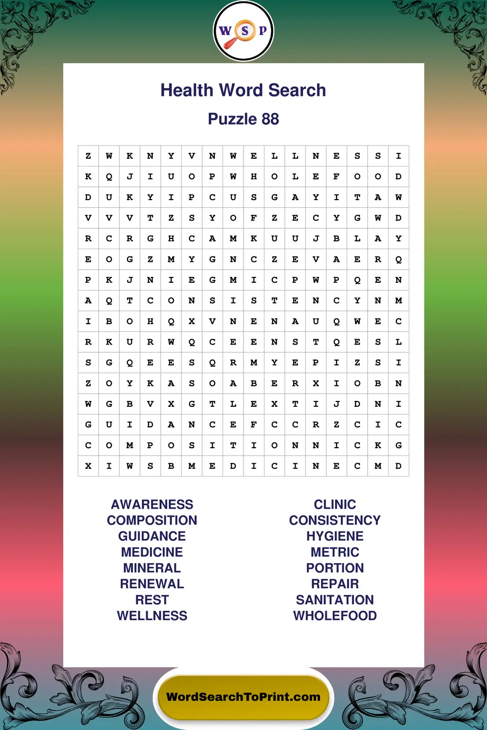 Health Word Search Puzzle 88