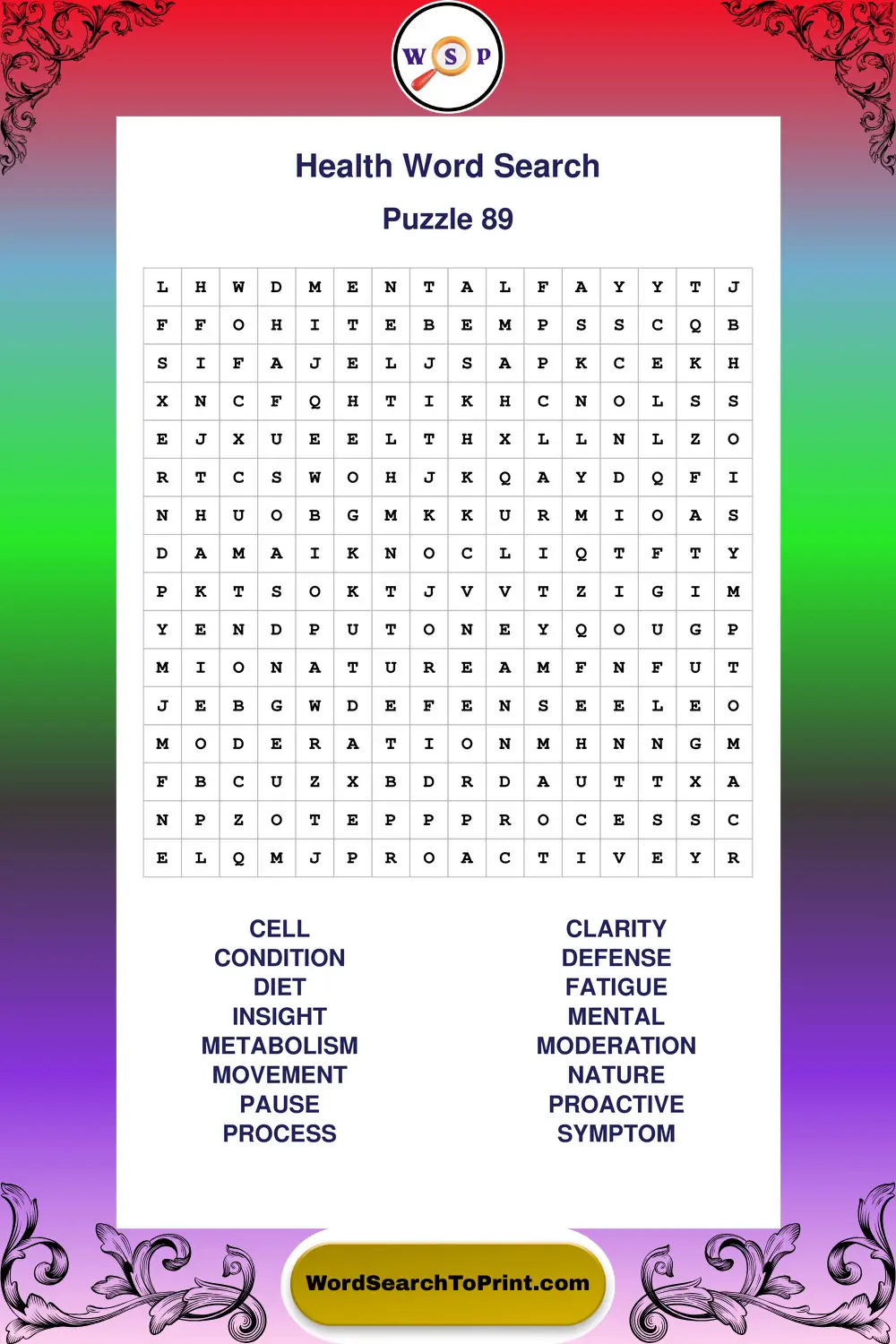 Health Word Search Puzzle 89
