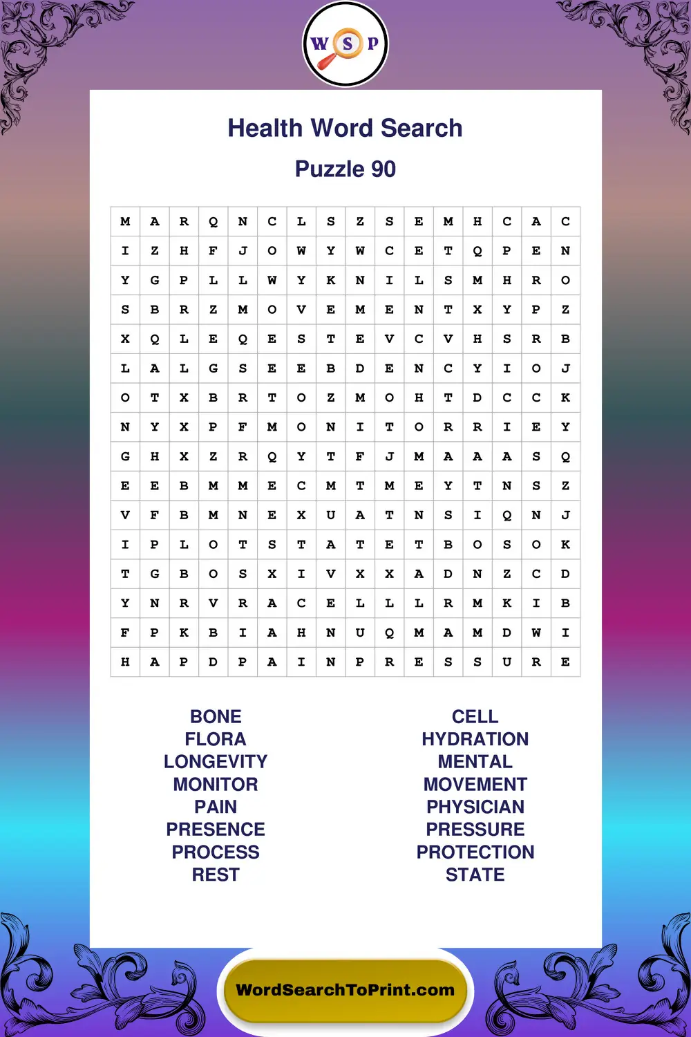Health Word Search Puzzle 90