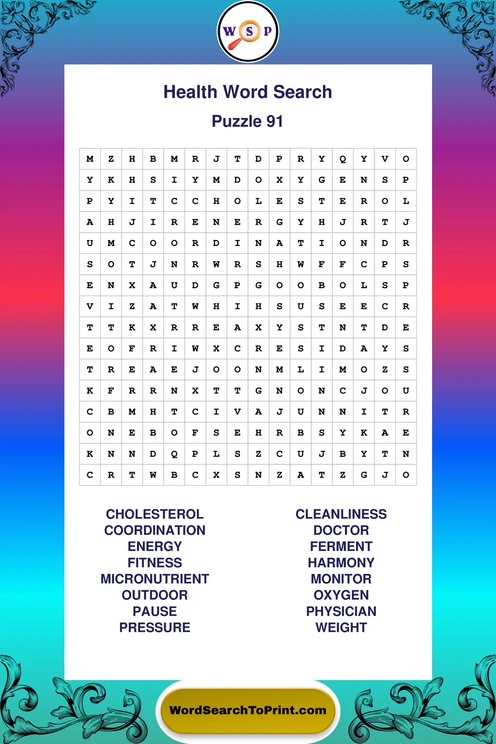 Health Word Search Puzzle 91