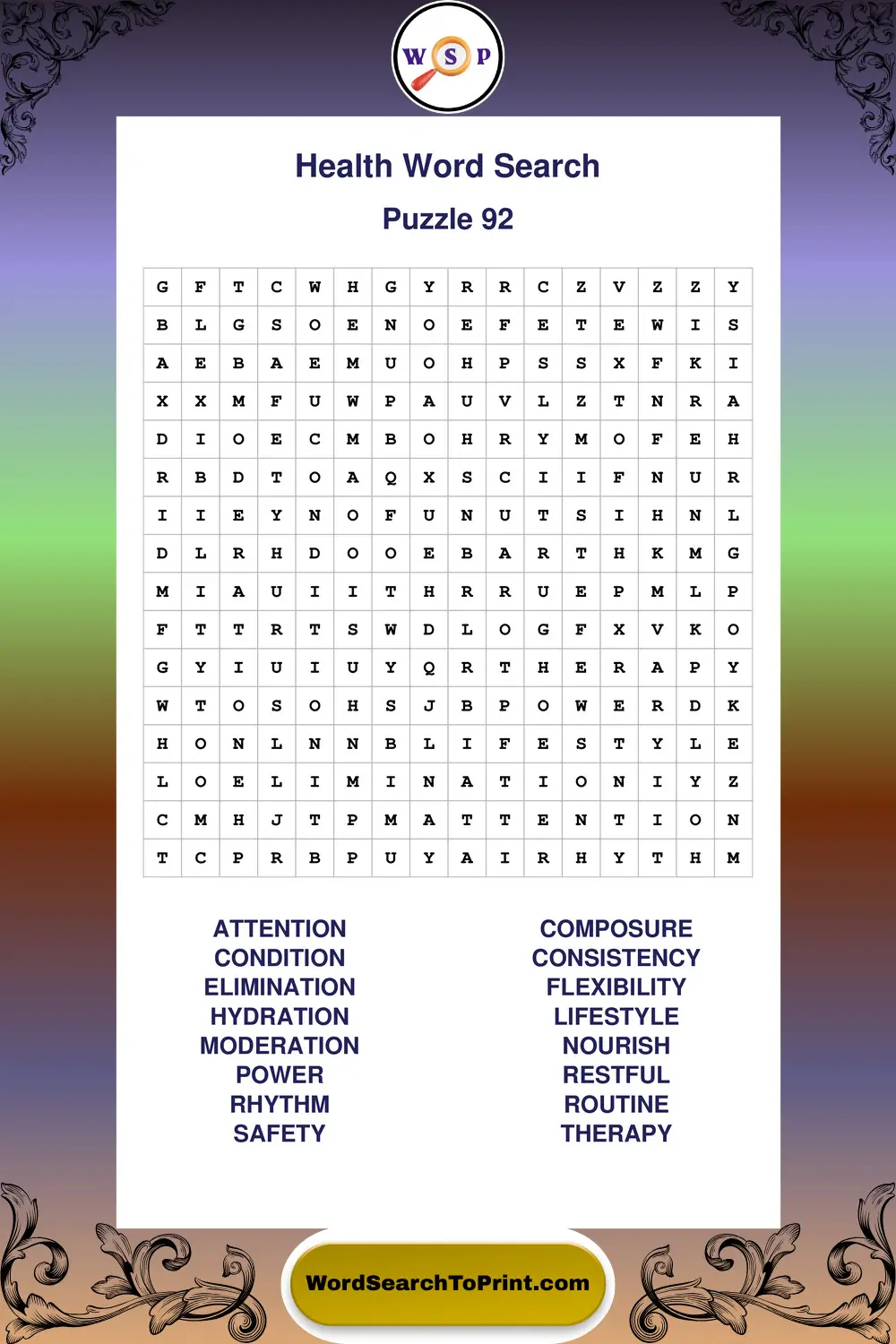 Health Word Search Puzzle 92
