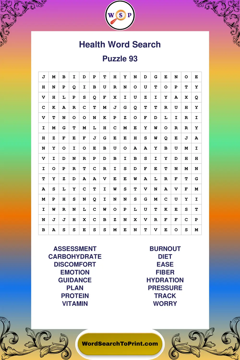 Health Word Search Puzzle 93