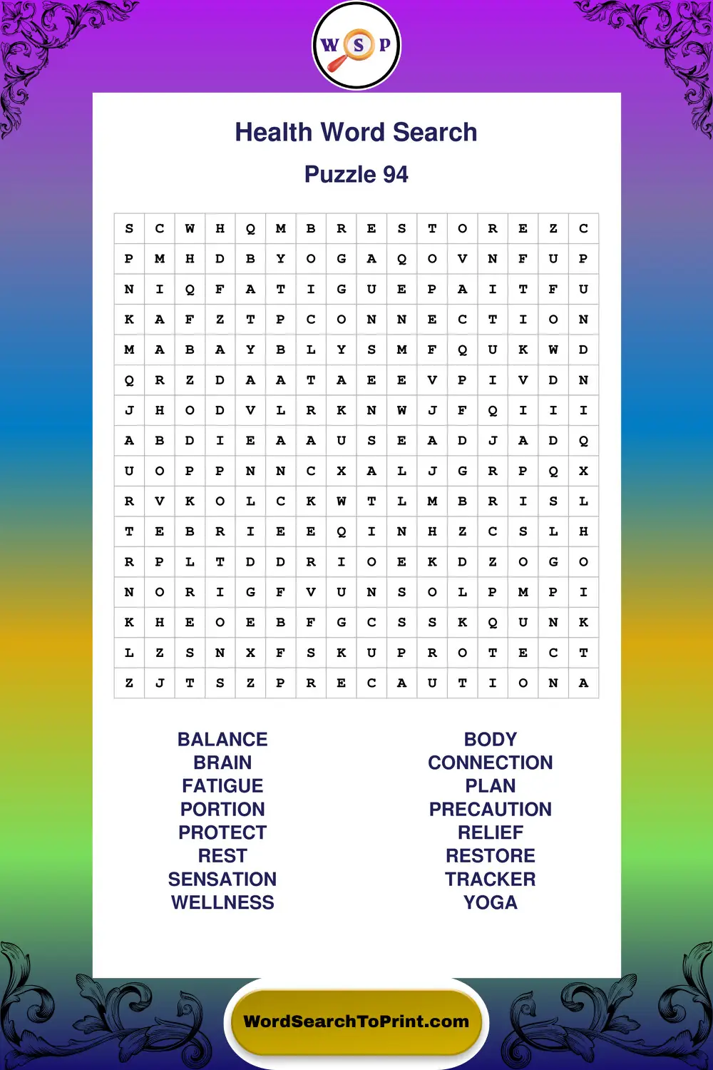 Health Word Search Puzzle 94