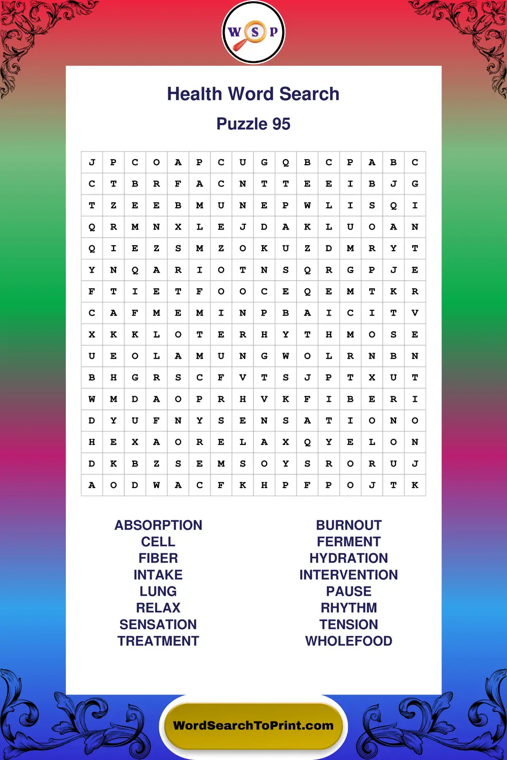 Health Word Search Puzzle 95