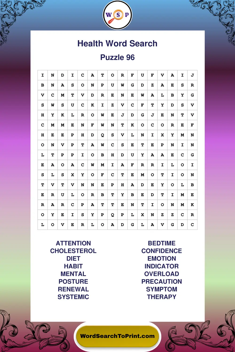 Health Word Search Puzzle 96