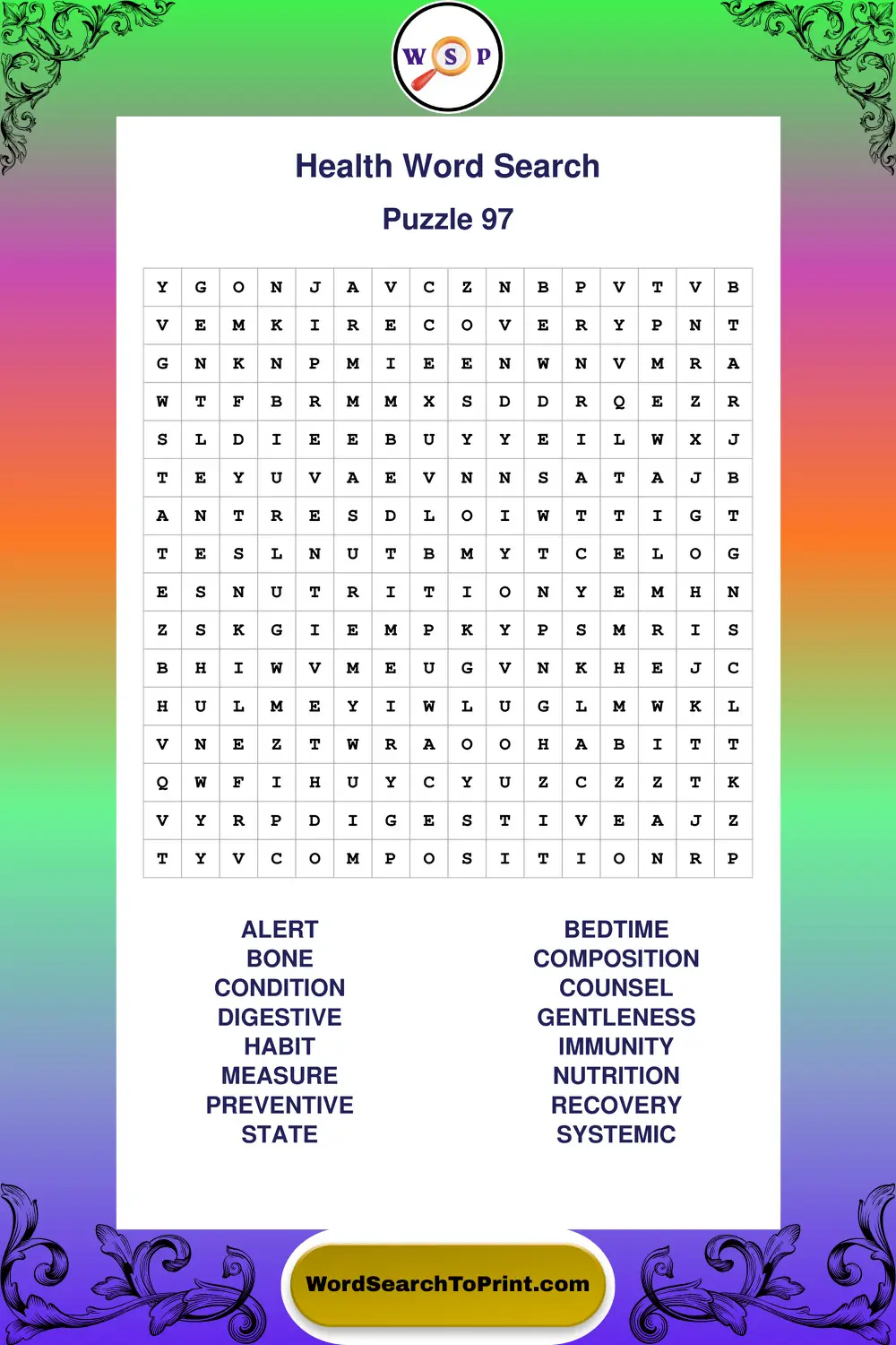 Health Word Search Puzzle 97