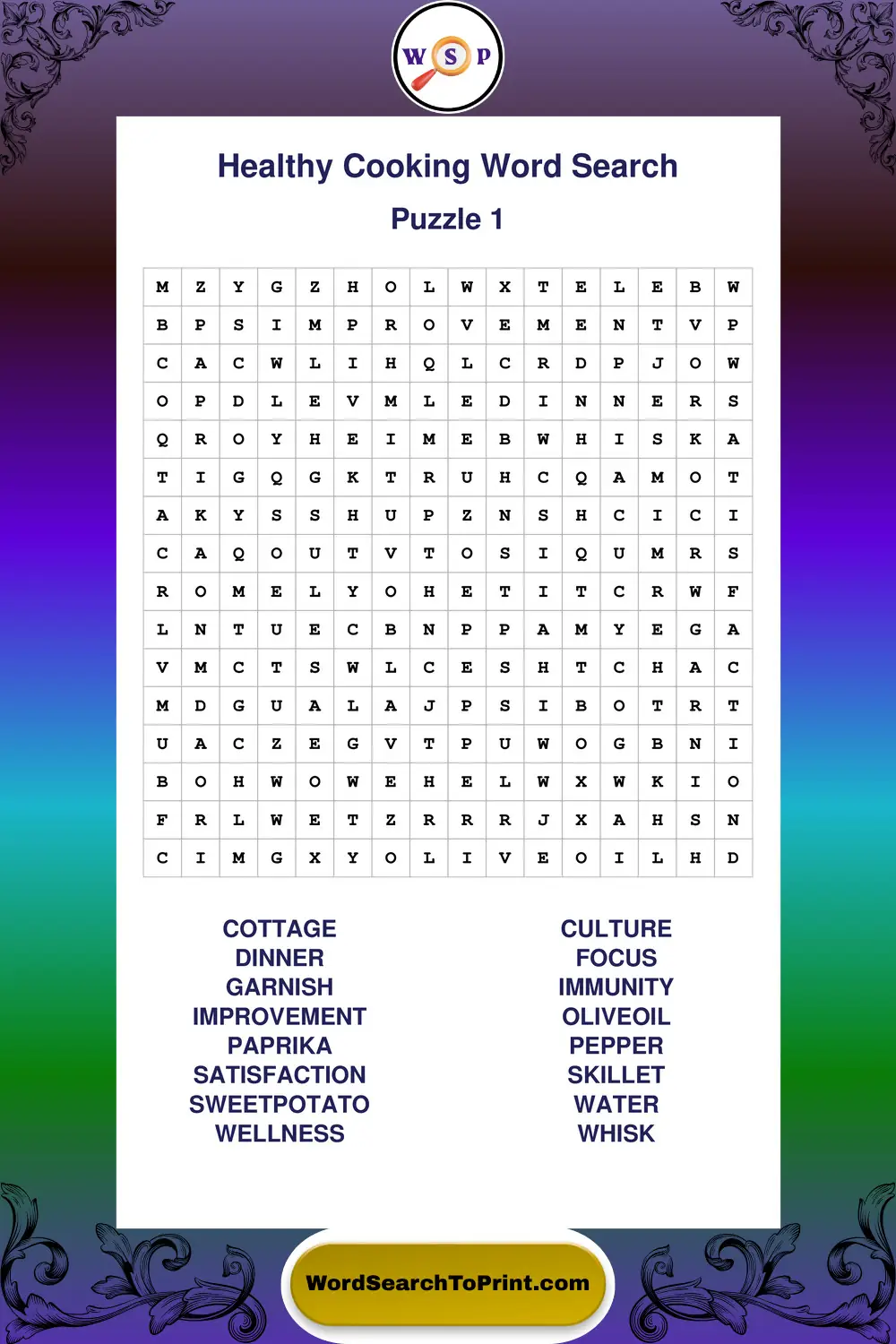 Healthy Cooking Word Search Puzzle 1