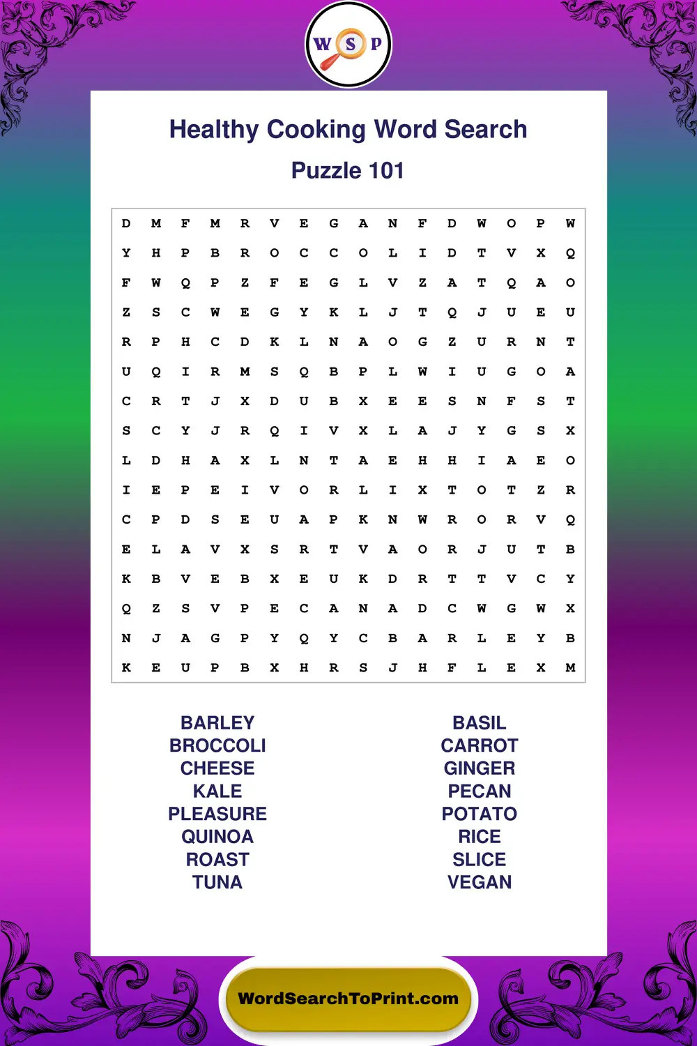 Healthy Cooking Word Search Puzzle 101