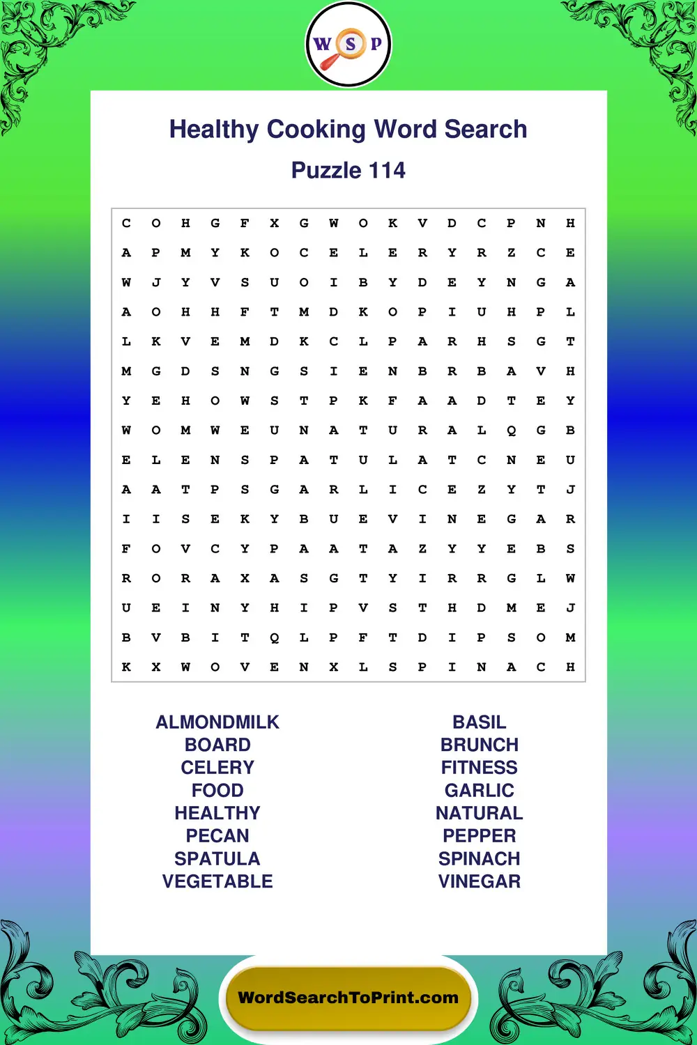 Healthy Cooking Word Search Puzzle 114