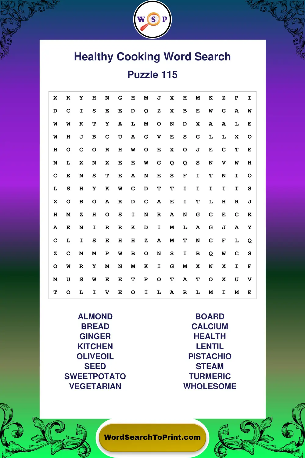 Healthy Cooking Word Search Puzzle 115