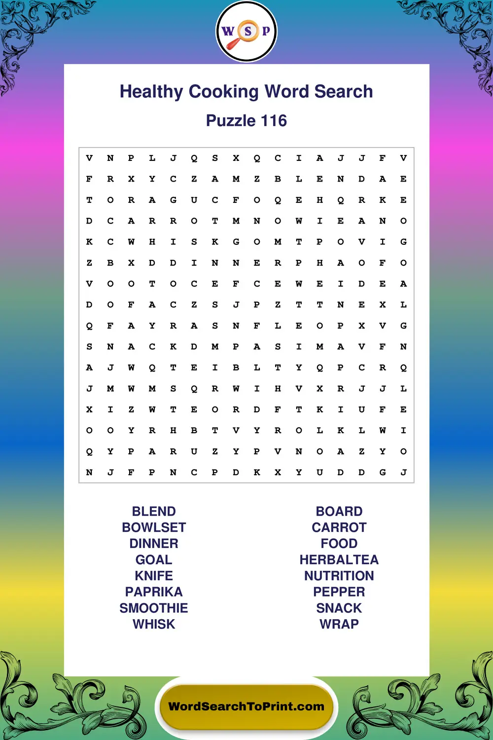 Healthy Cooking Word Search Puzzle 116