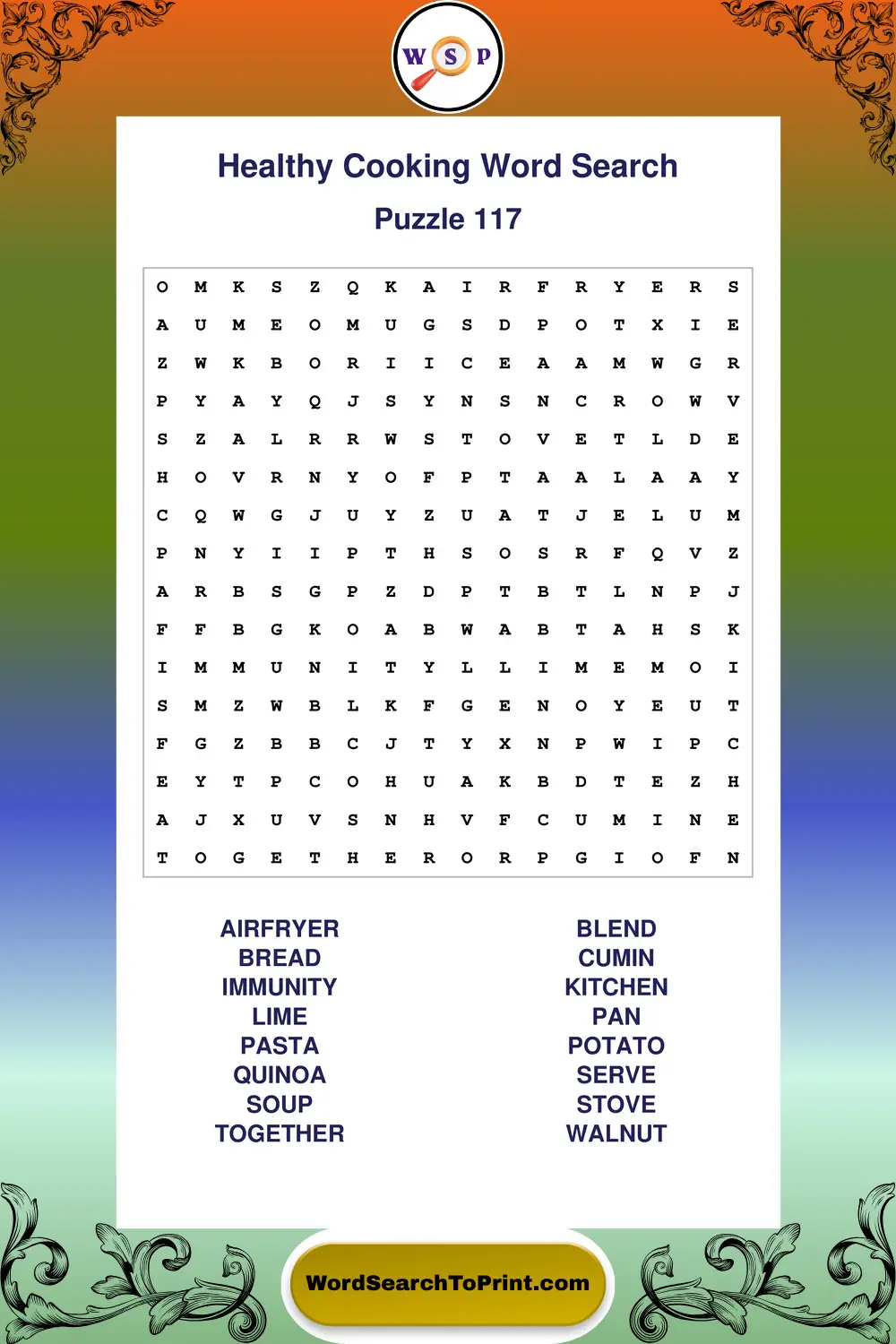 Healthy Cooking Word Search Puzzle 117