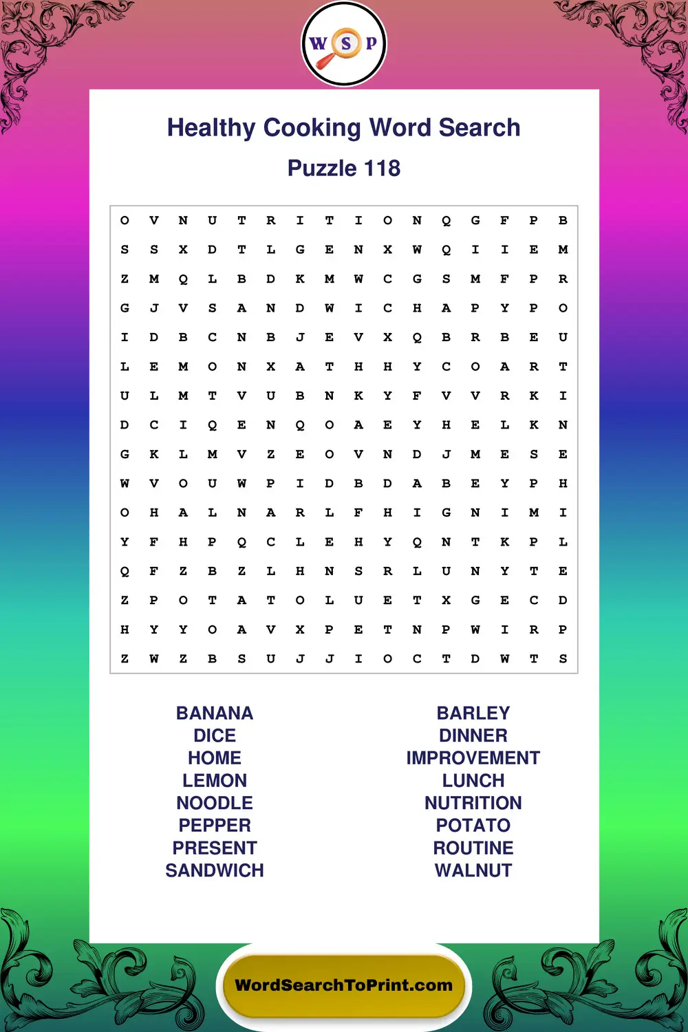 Healthy Cooking Word Search Puzzle 118