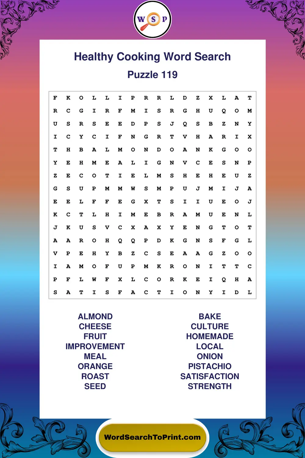 Healthy Cooking Word Search Puzzle 119