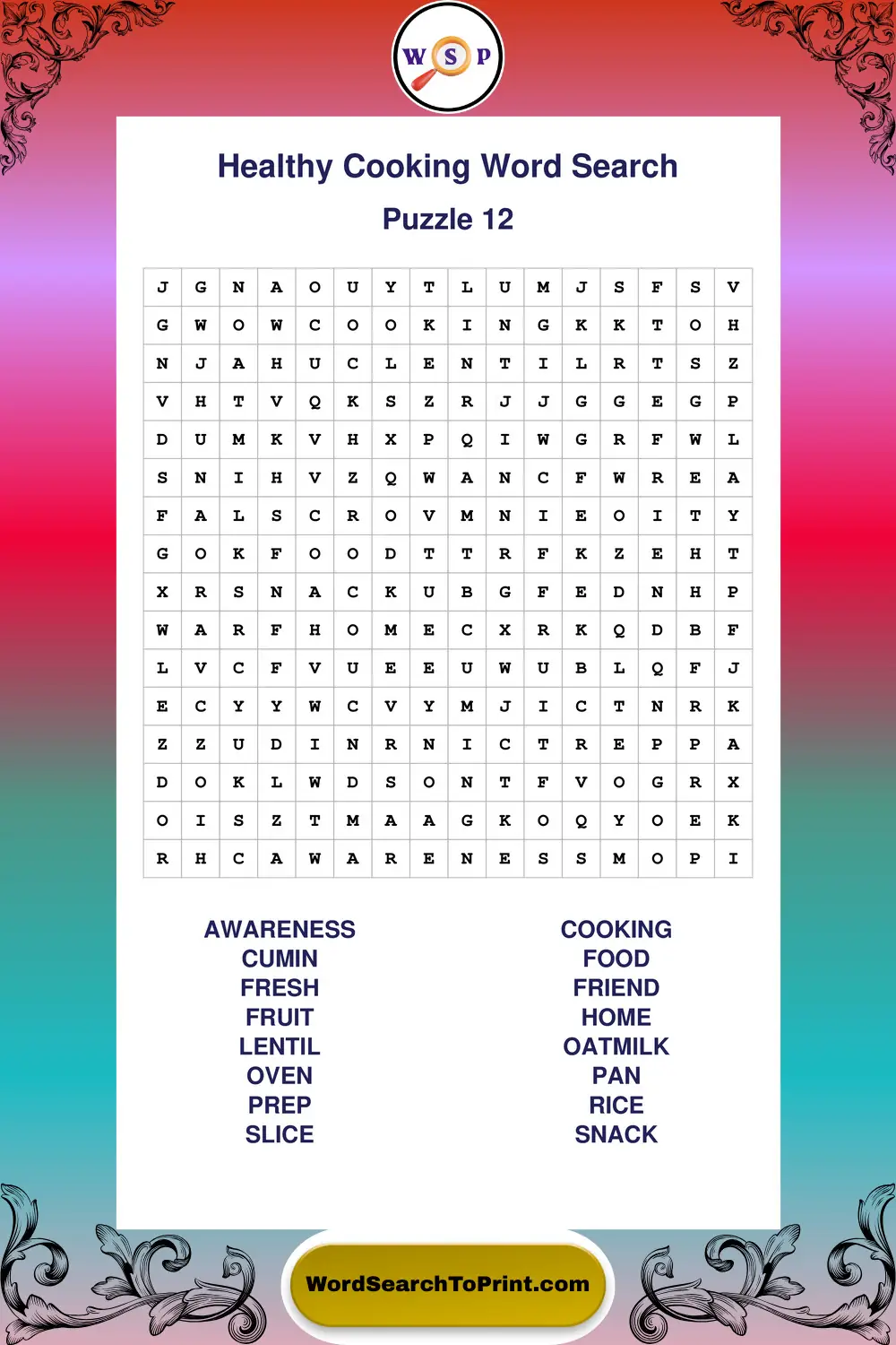 Healthy Cooking Word Search Puzzle 12