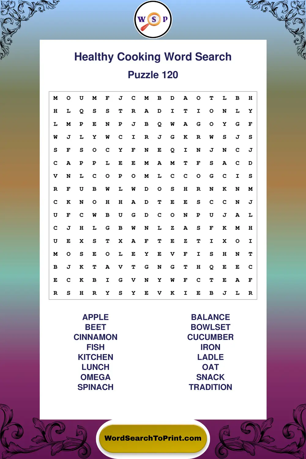Healthy Cooking Word Search Puzzle 120