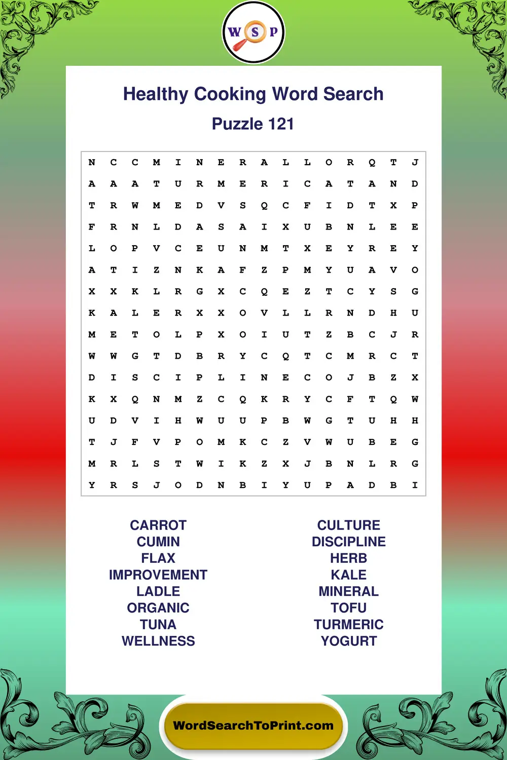 Healthy Cooking Word Search Puzzle 121