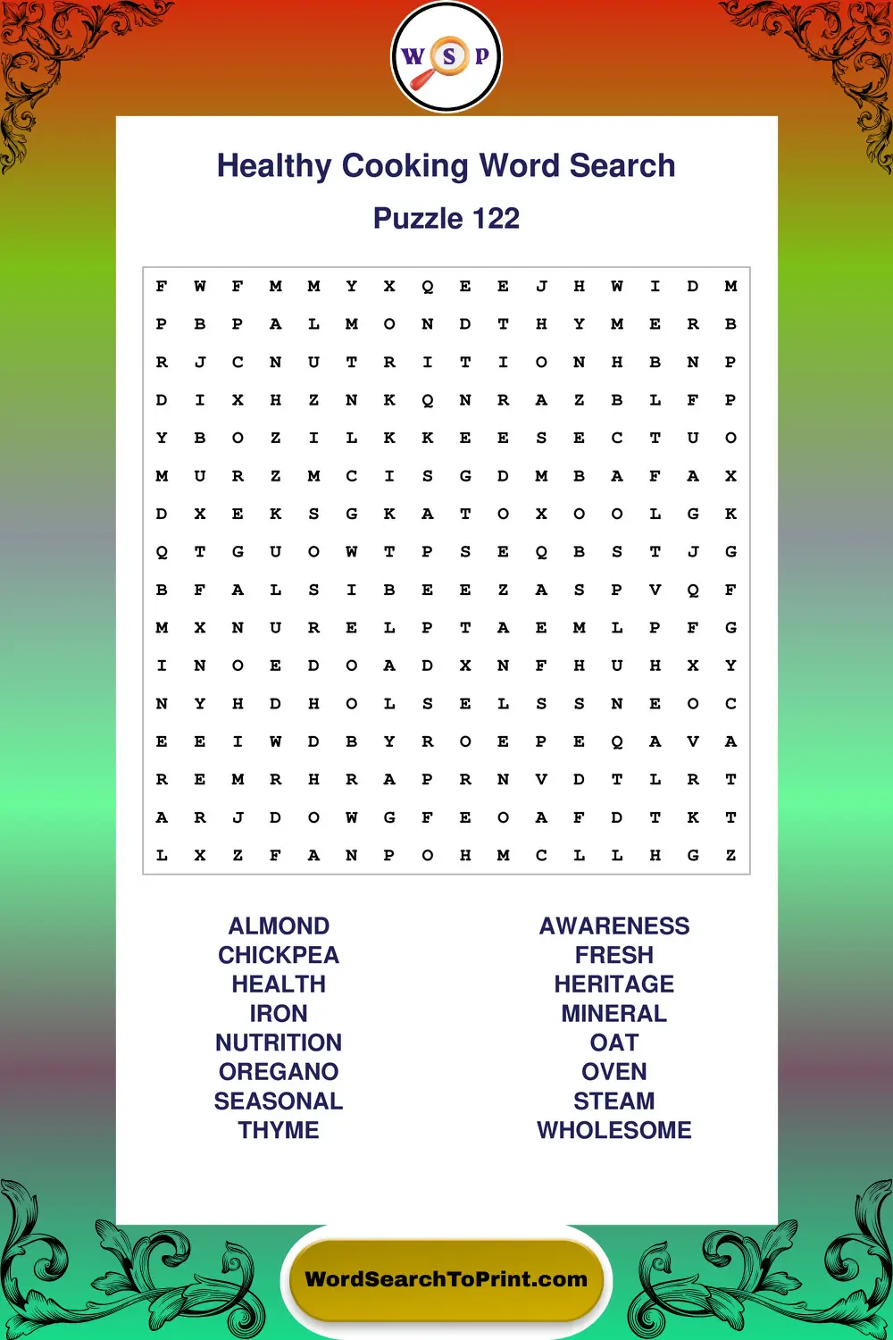 Healthy Cooking Word Search Puzzle 122