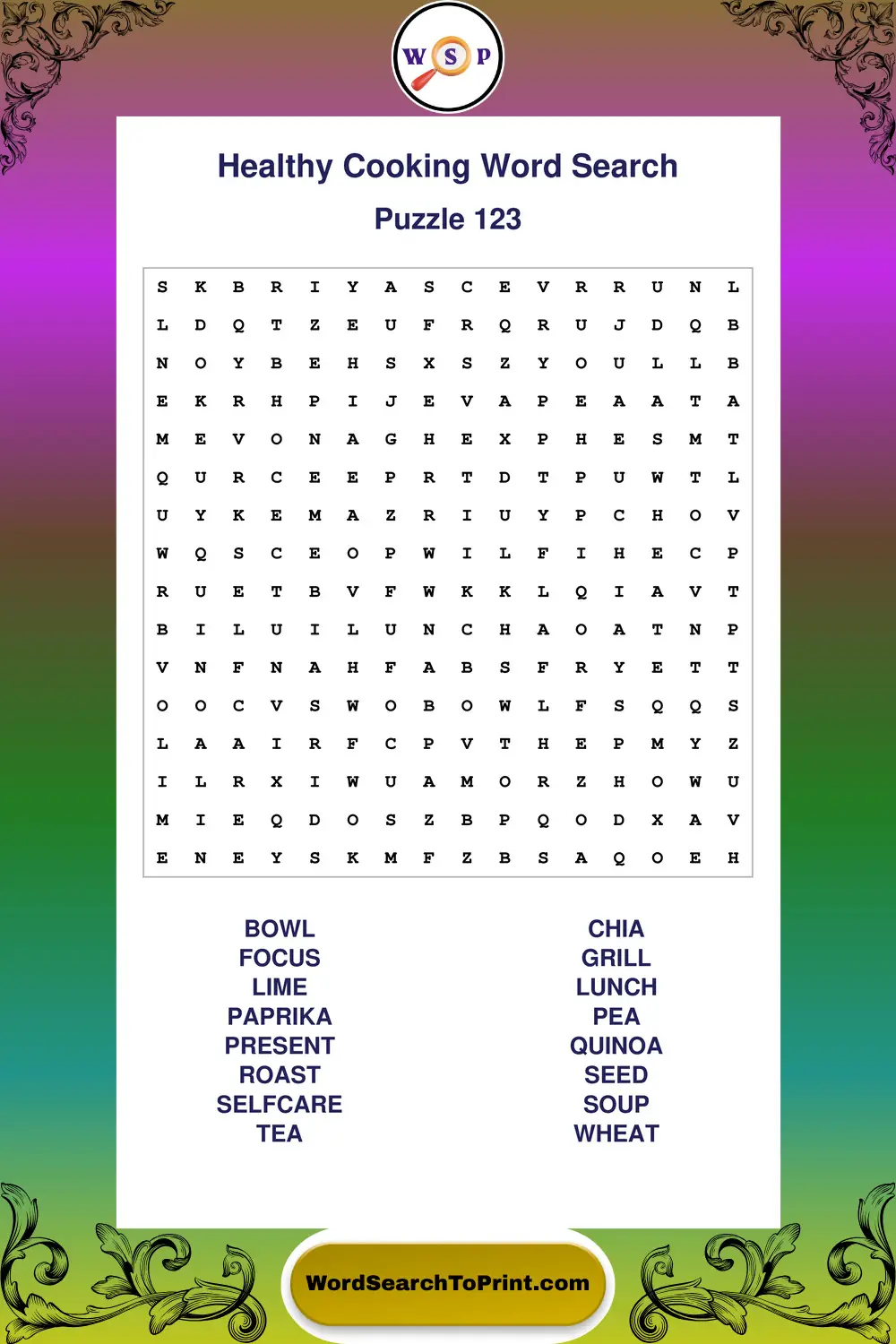 Healthy Cooking Word Search Puzzle 123