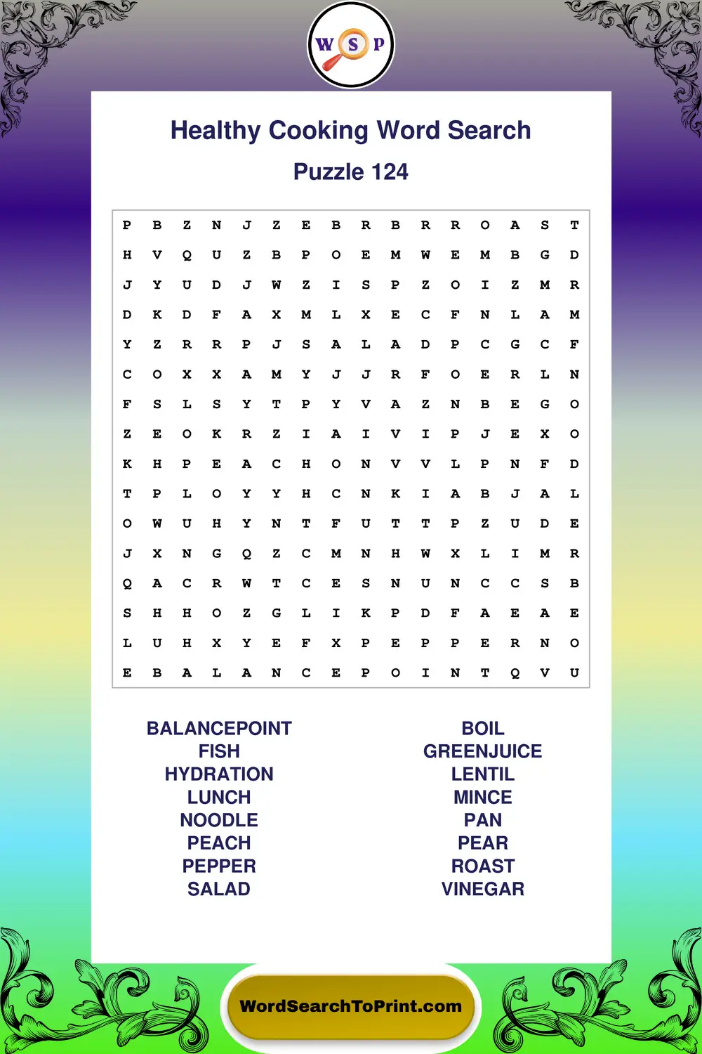 Healthy Cooking Word Search Puzzle 124