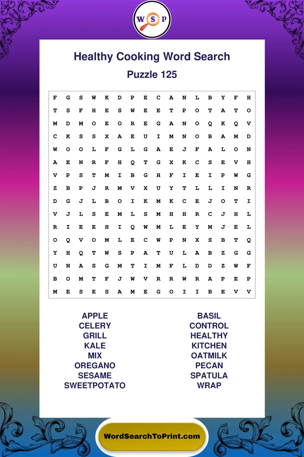 Healthy Cooking Word Search Puzzle 125