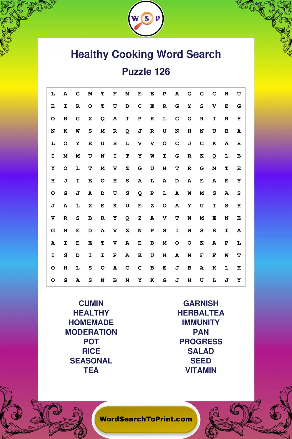 Healthy Cooking Word Search Puzzle 126
