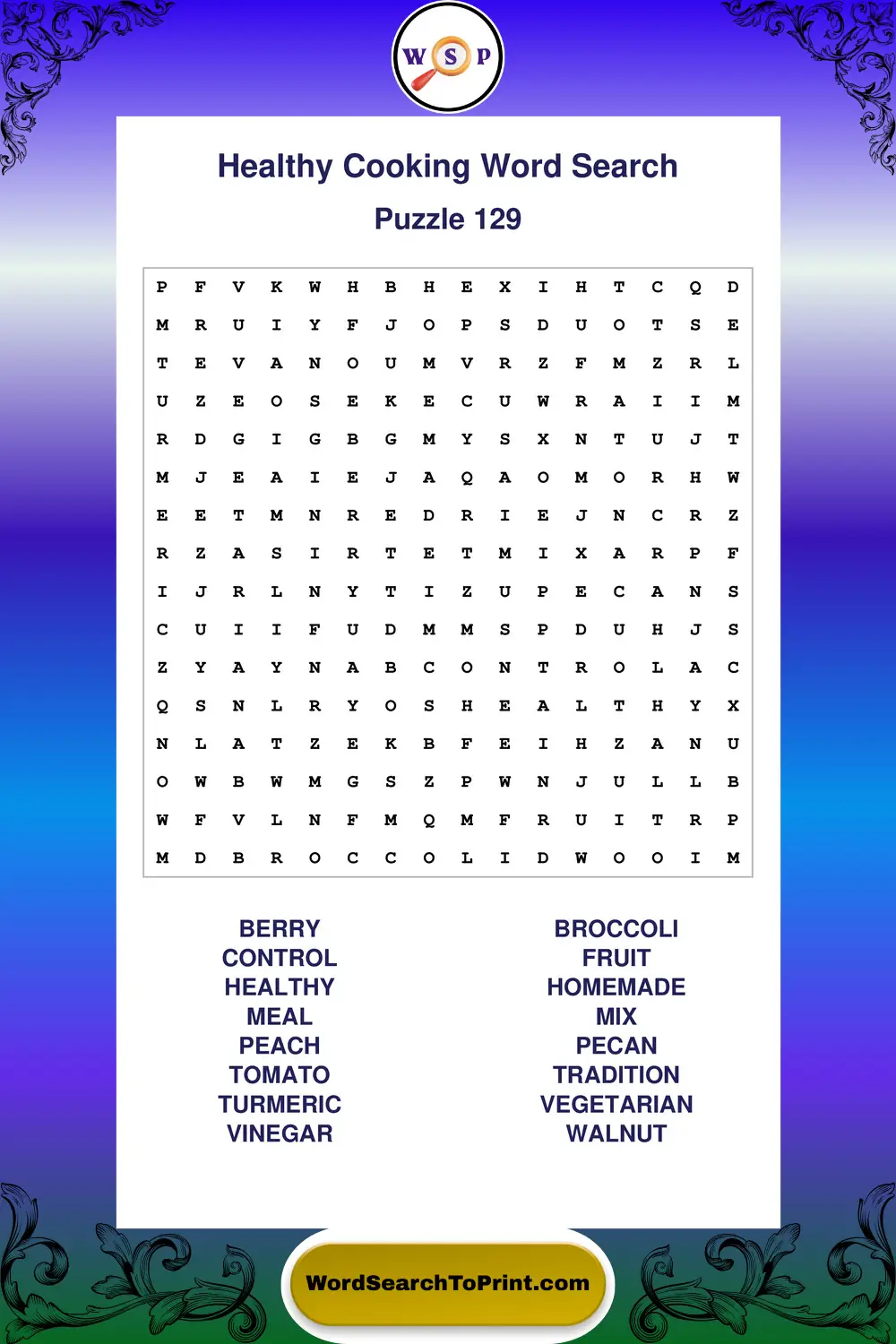 Healthy Cooking Word Search Puzzle 129