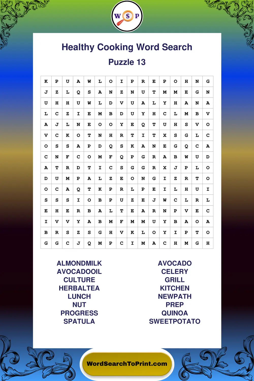 Healthy Cooking Word Search Puzzle 13