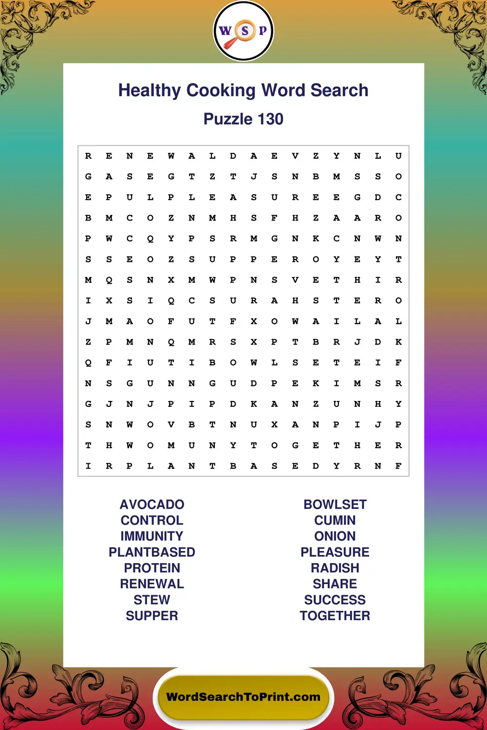 Healthy Cooking Word Search Puzzle 130
