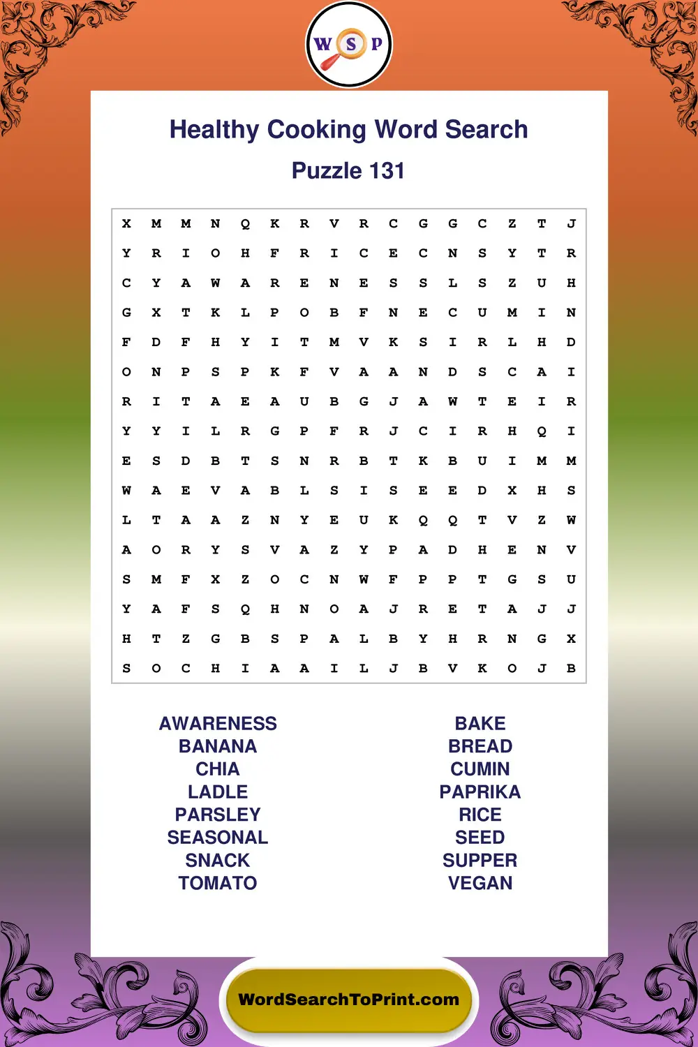 Healthy Cooking Word Search Puzzle 131