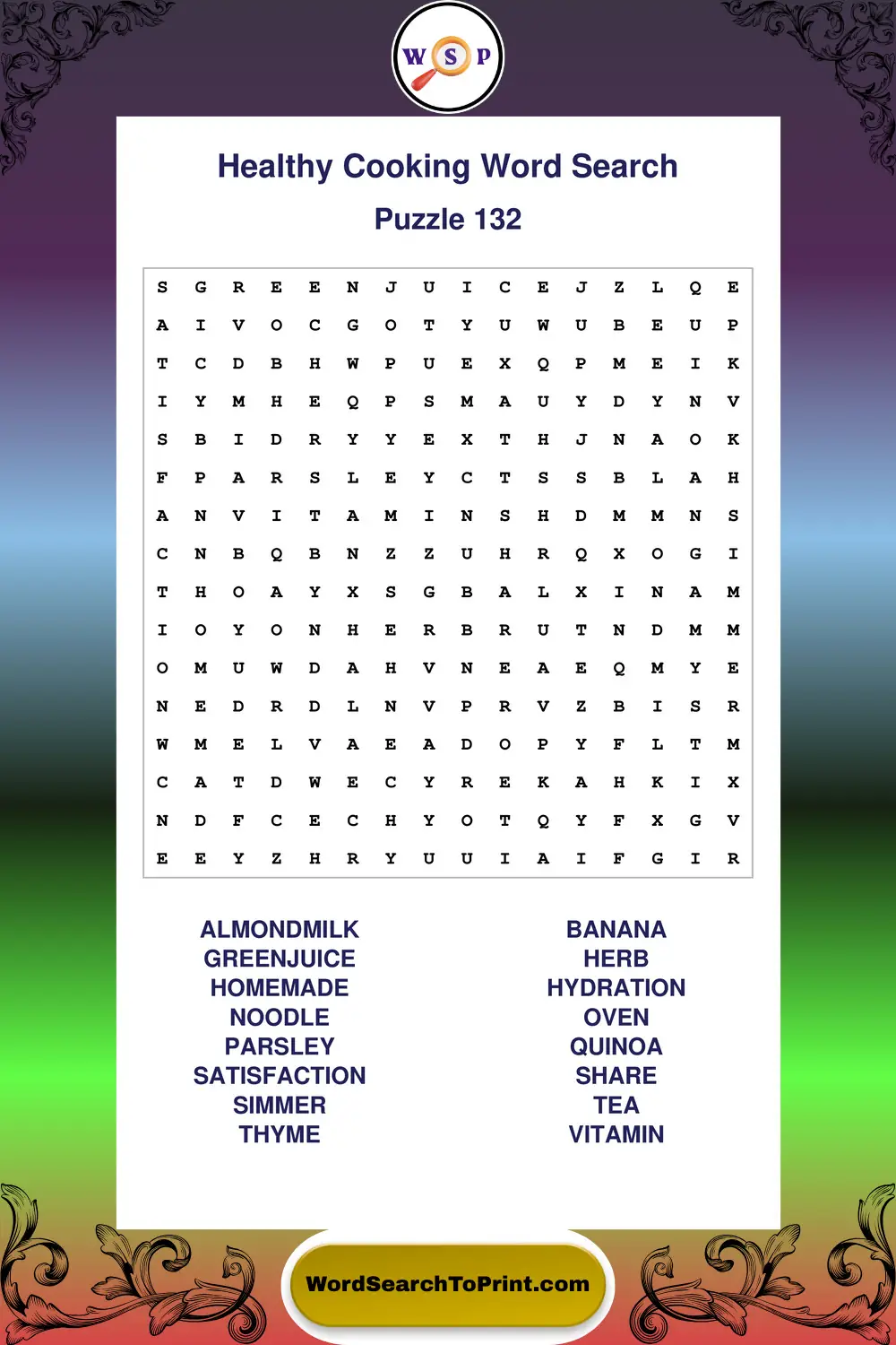 Healthy Cooking Word Search Puzzle 132