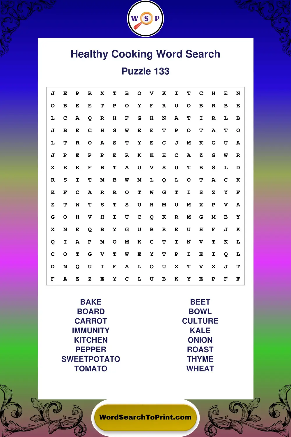 Healthy Cooking Word Search Puzzle 133