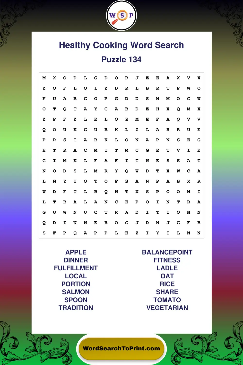 Healthy Cooking Word Search Puzzle 134